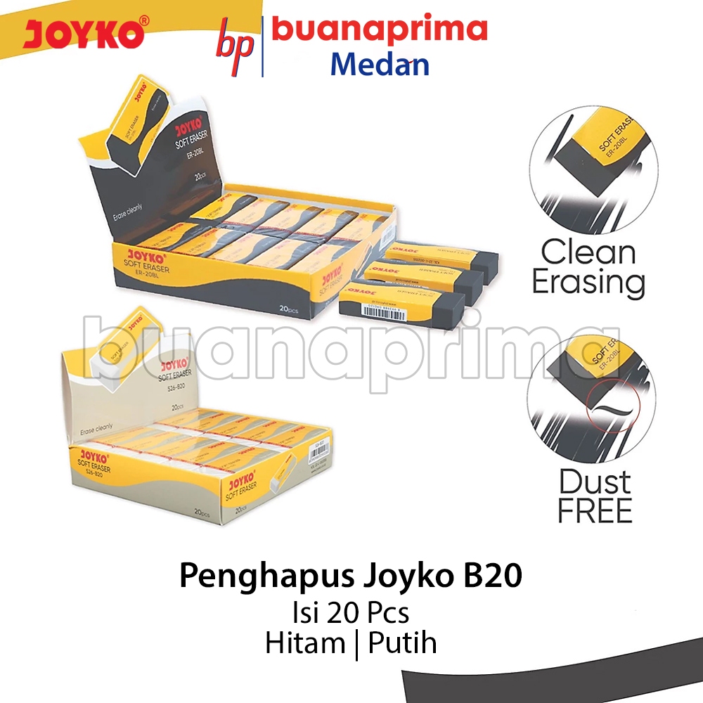 

Penghapus JOYKO B20 PER BOX isi 20 pcs Putih Hitam Besar Stip Pencil Eraser Pensil