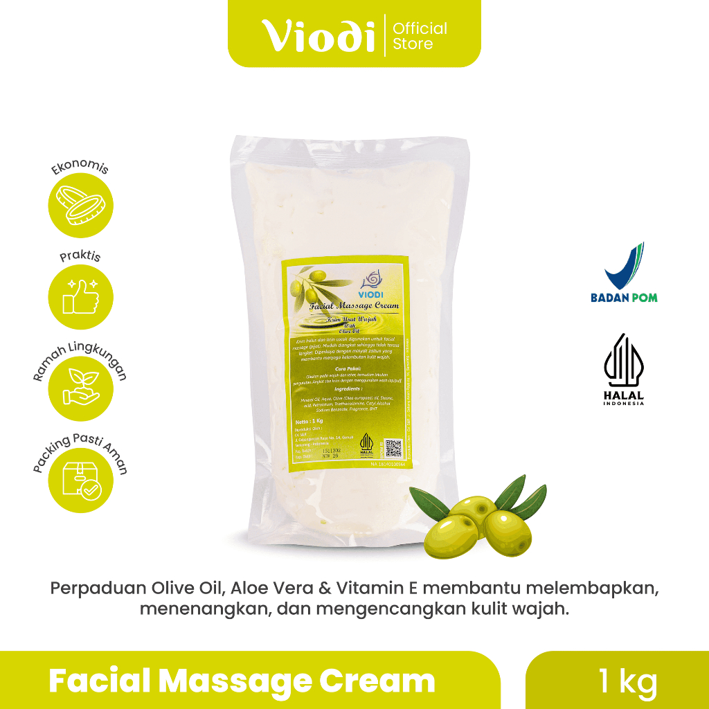 Viodi Facial Massage Cream 1kg | Krim Pijat Wajah Glowing Lembab Anti Kusam