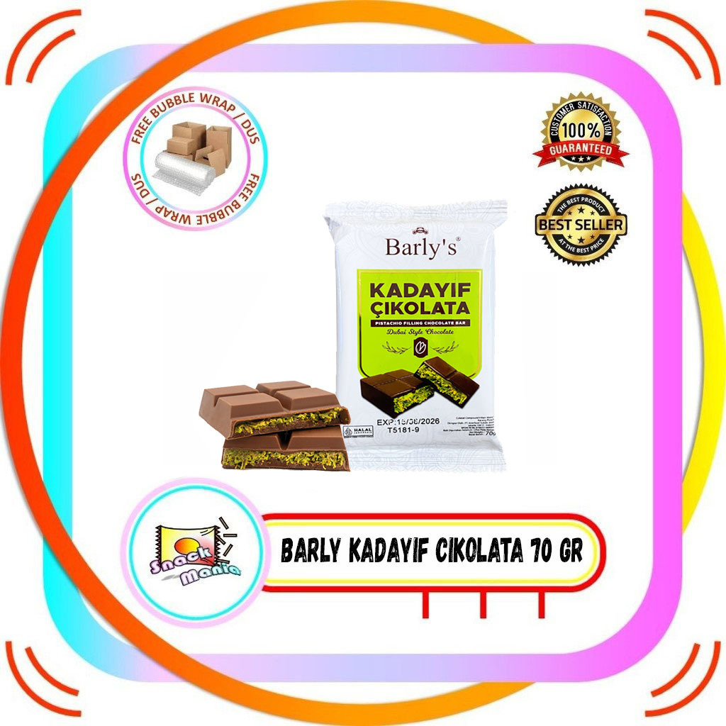 

Barly's Kadayif Cikolata Pistachio Filling Chocolate Bar 70 gr Cokelat Dubai
