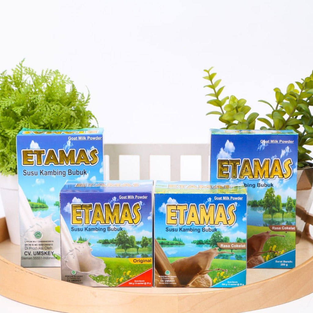 

Susu Kambing Etawa Bubuk Etamas Rasa Original, Coklat Kemasan Box & Sachet Asli 200gr