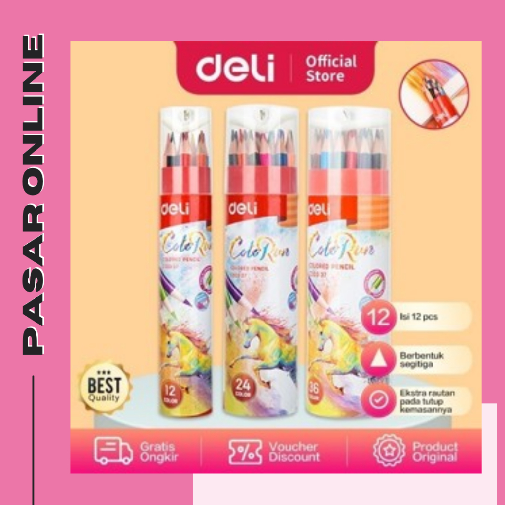 

DELI004 Deli EC00307 Pensil Warna 12 Warna dengan Bonus Rautan Pensil Diatas Y1668