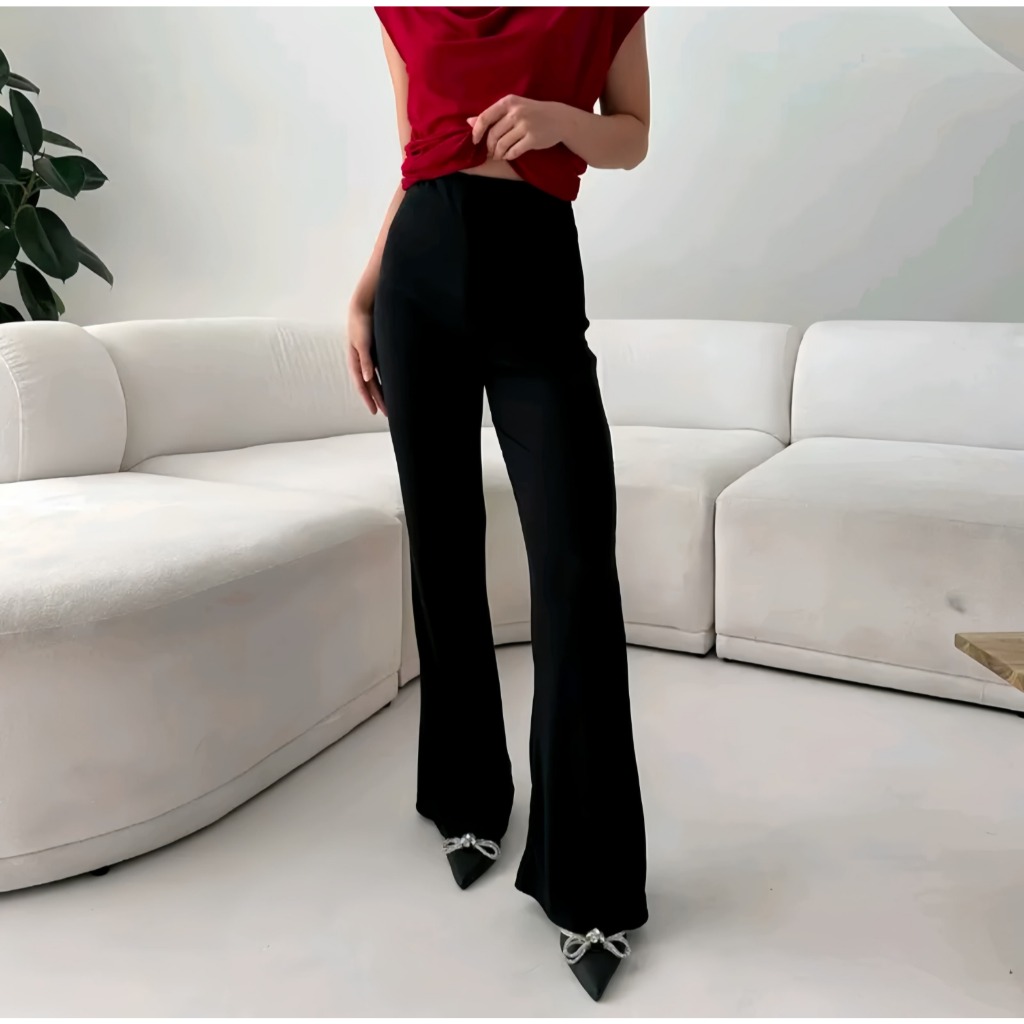 FX - TERLARIS Flare Pants Highwaist Scuba Premium Highwaist Bahan Stretch Melar Elastis Celana Kerja
