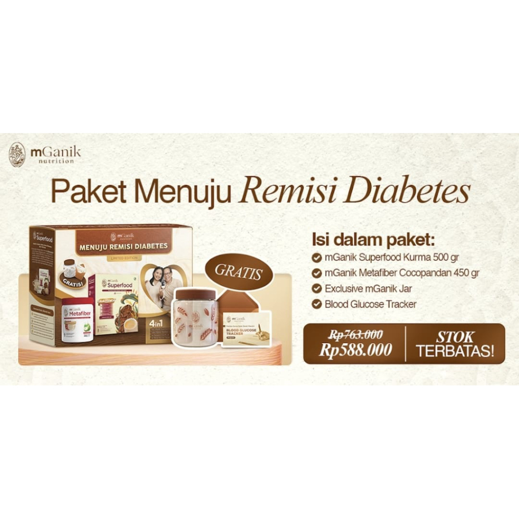 

Paket mGanik Menuju Remisi Diabetes mGanik Superfood Kurma & Metafiber rasa Cocopandan