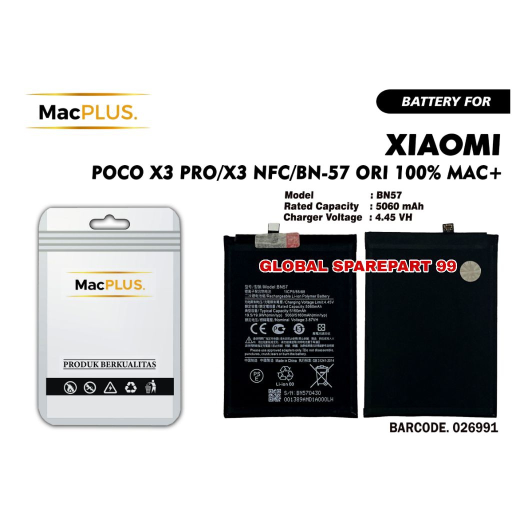 BATERAI (BN-57) POCO X3 PRO / POCO X3 NFC ORI 100% MAC+ BATERAI BATTERY BATRE