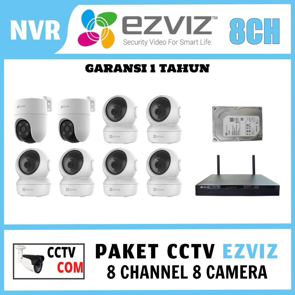 PAKET CCTV EZVIZ NVR 8 CHANNEL 8 CAMERA 4MP 2MP TWO WAY TALK CCTV WIRELESS