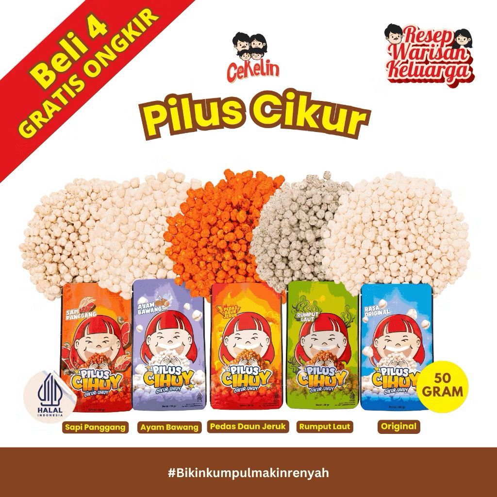 

CEKELIN Cemilan snack Pilus cikur - Isi 50gr Beli 4 Gratis Ongkir
