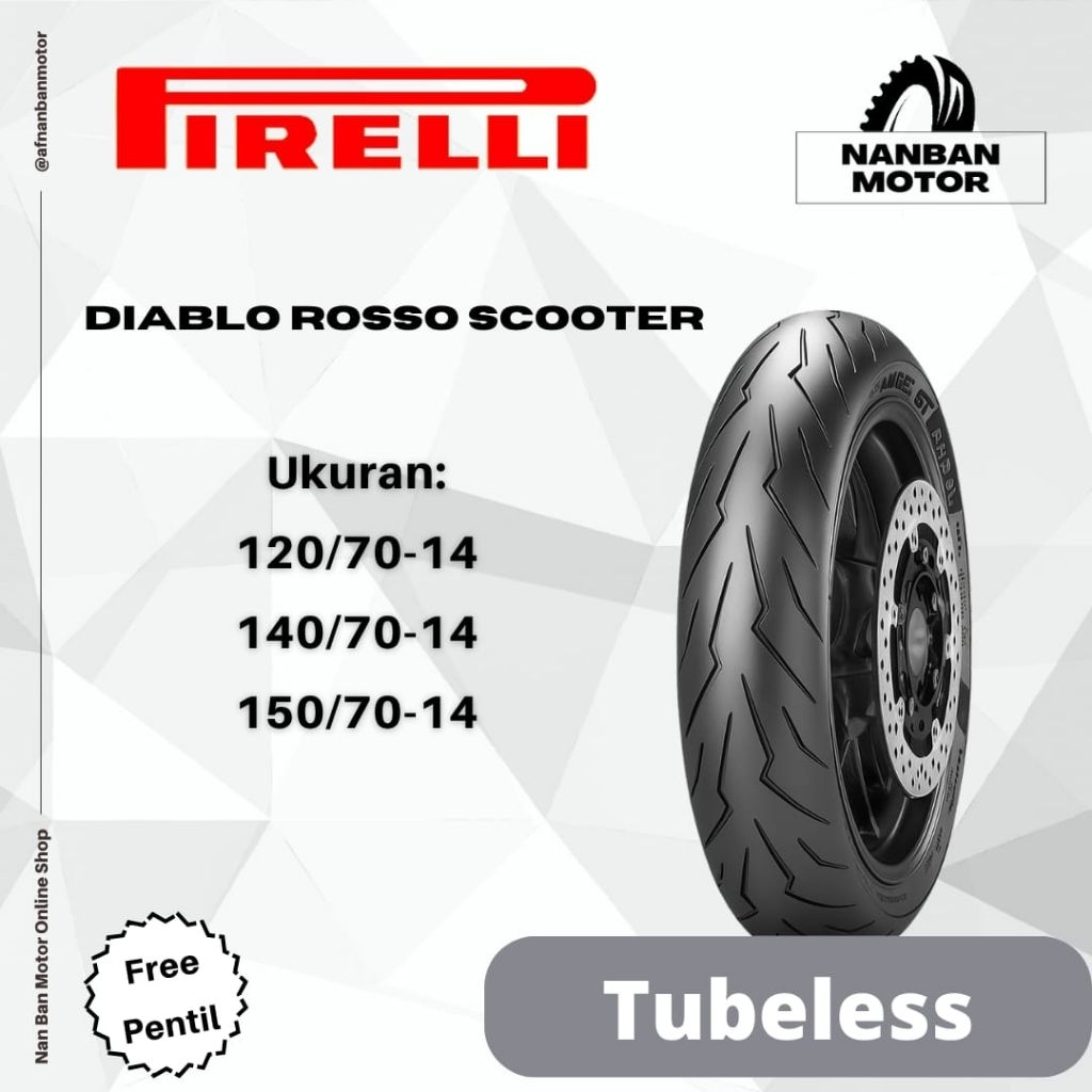 BAN MOTOR PIRELLI DIABLO ROSSO SCOOTER UKURAN 120/70-14, 140/70-14, 150/70-14, 120/70-15 & 140/70-14