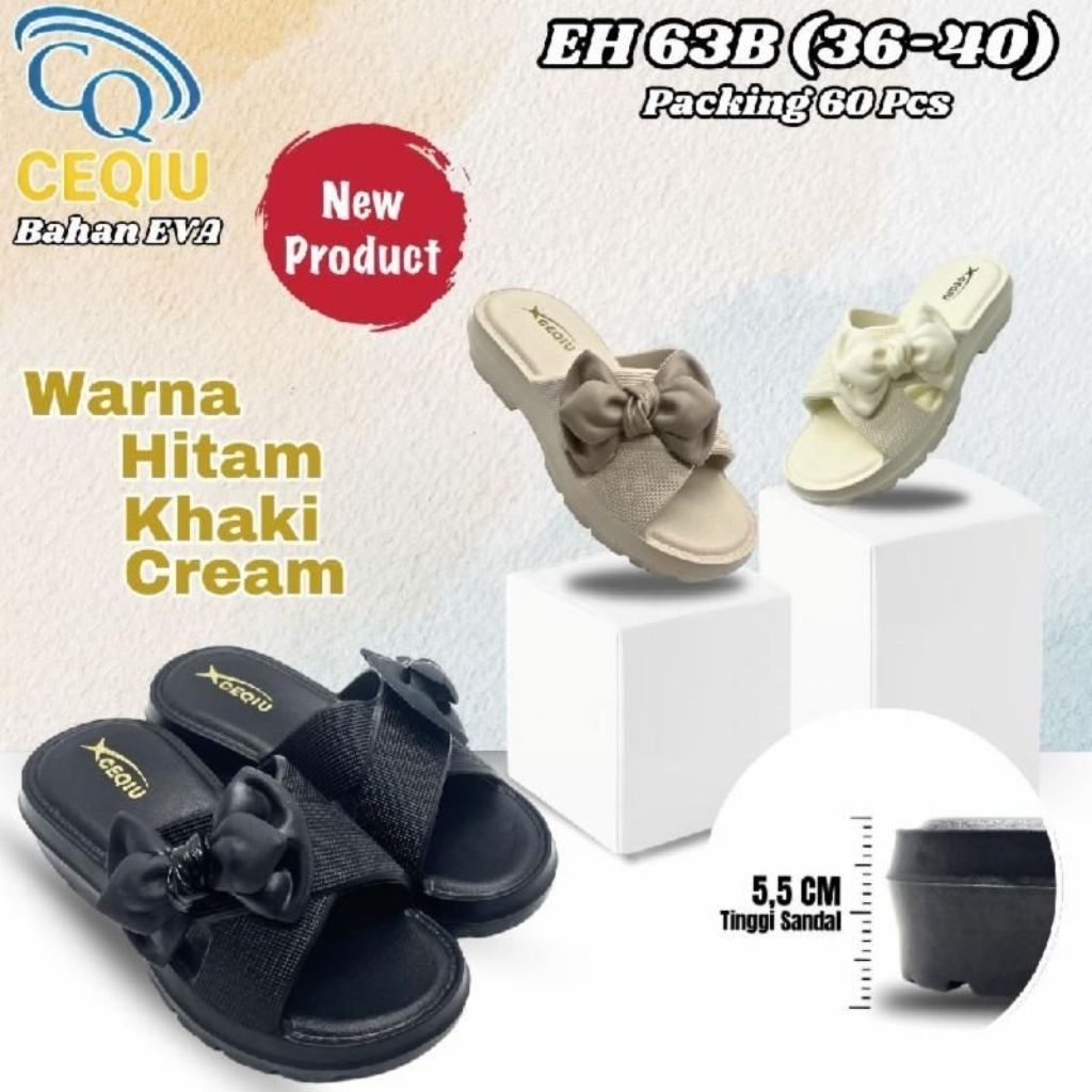 [GROSIR] Sandal Ceqiu EH-63B Wanita Slide Pita Fashion Daily – Ukuran 36–40