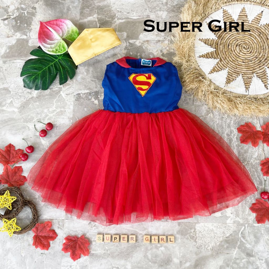 Kostum Super Girl | Kostum superhero Anak Perempuan | Kostum Super Girl  Anak | Baju Super Anak Pere