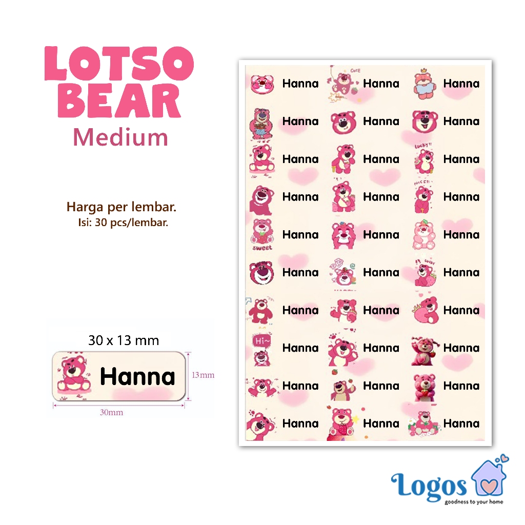 

Lotso Bear Label Nama Waterproof Medium stiker nama anak Name Sticker Toy Story