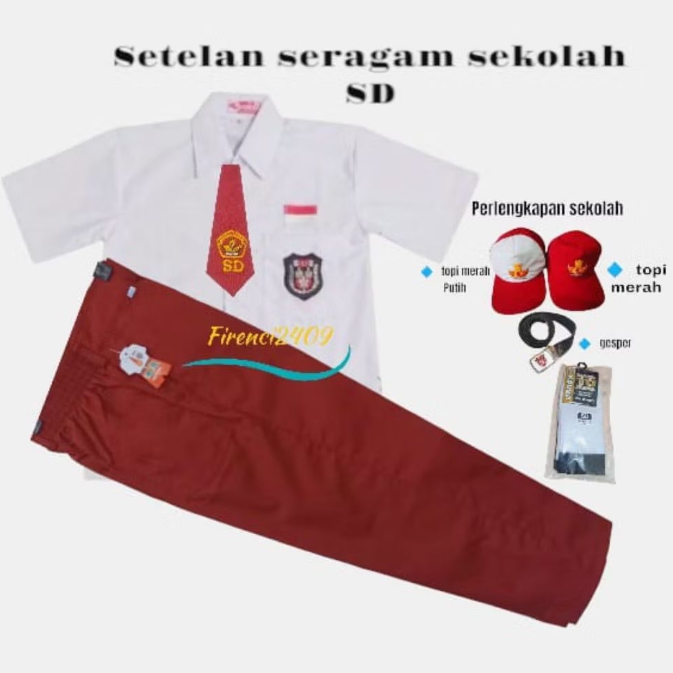 Setelan merah putih sekolah SD anak laki-laki usia 6-13 tahun  setelan baju lengan pendek SD celana 