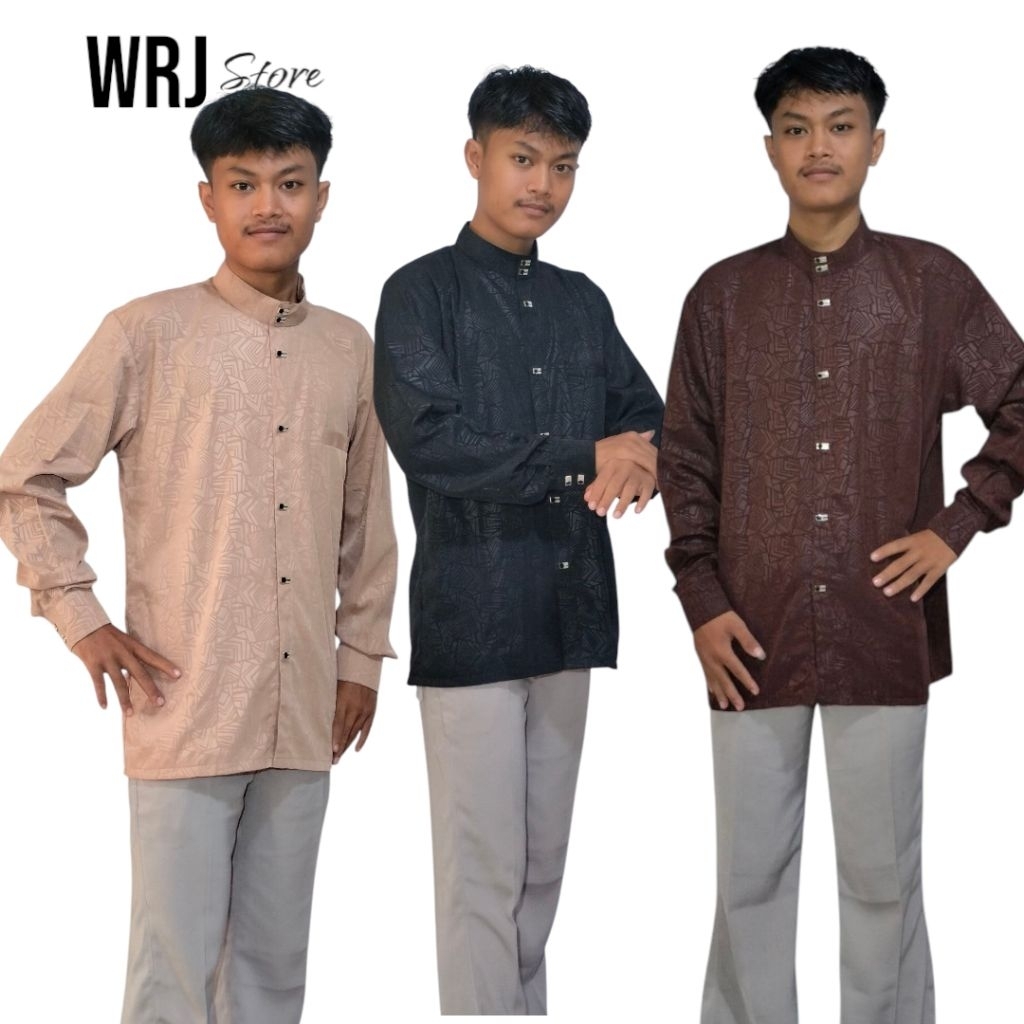 Baju Kemeja Koko Pria Lengan Panjang Motif Embos Sultan Warna Putih Kemko Terbaru 2025