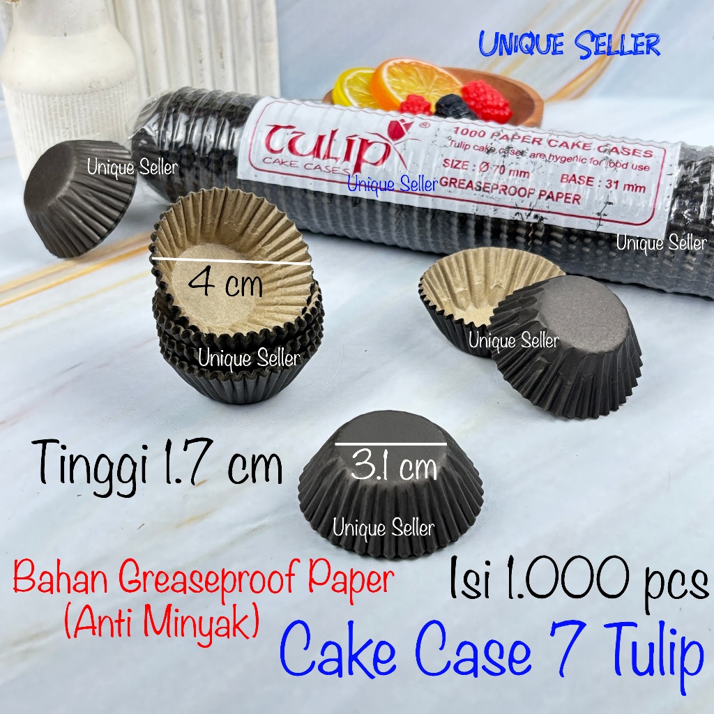 [Isi1000] Cake Case 7 HITAM TULIP Anti Minyak Greaseproof Paper Kertas Alas Pie Susu Pia Kue Kacang
