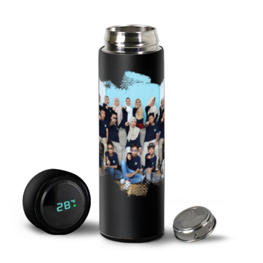 Tumbler botol minum stainless LED custom Foto dan nama