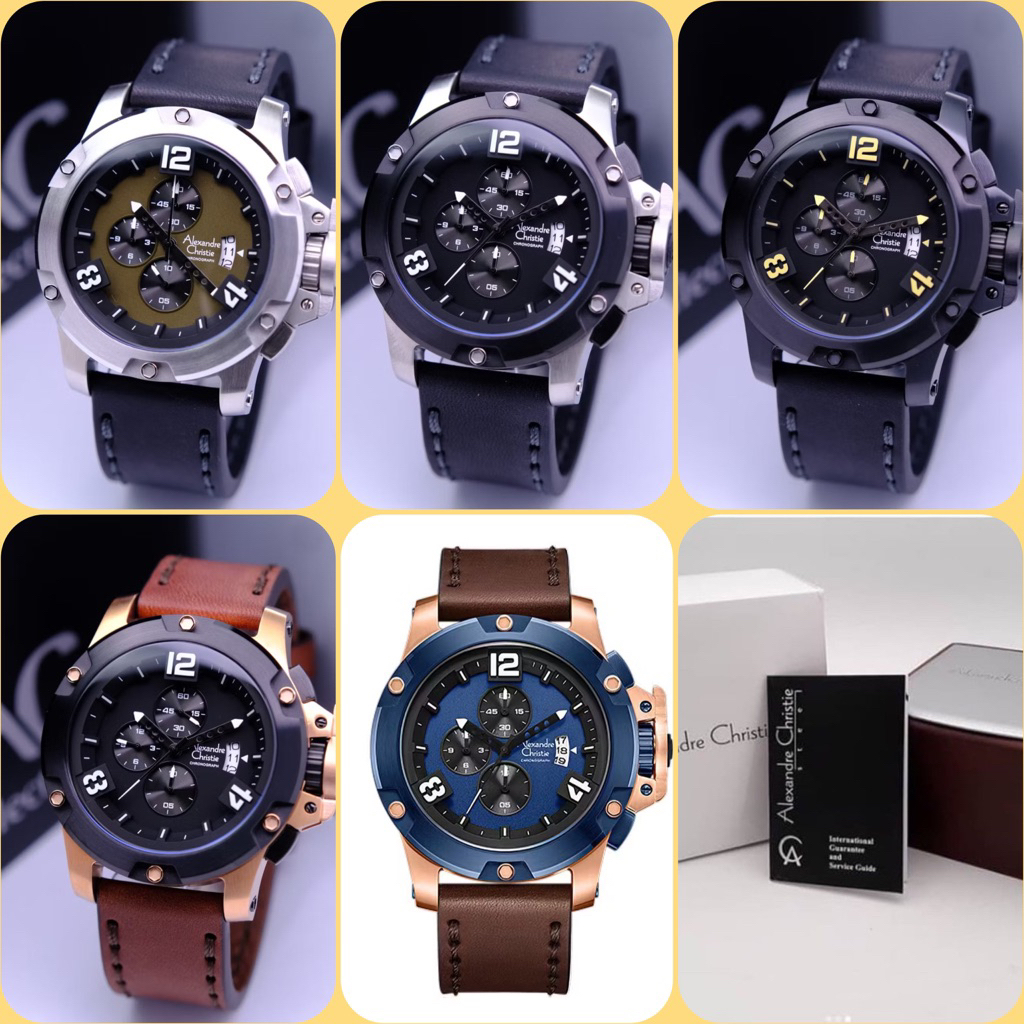 JAM TANGAN PRIA ALEXANDRE CHRISTIE AC 6295 MC / AC 6295 / 6295 CHRONOGGRAPH ORIGINAL LEATHER