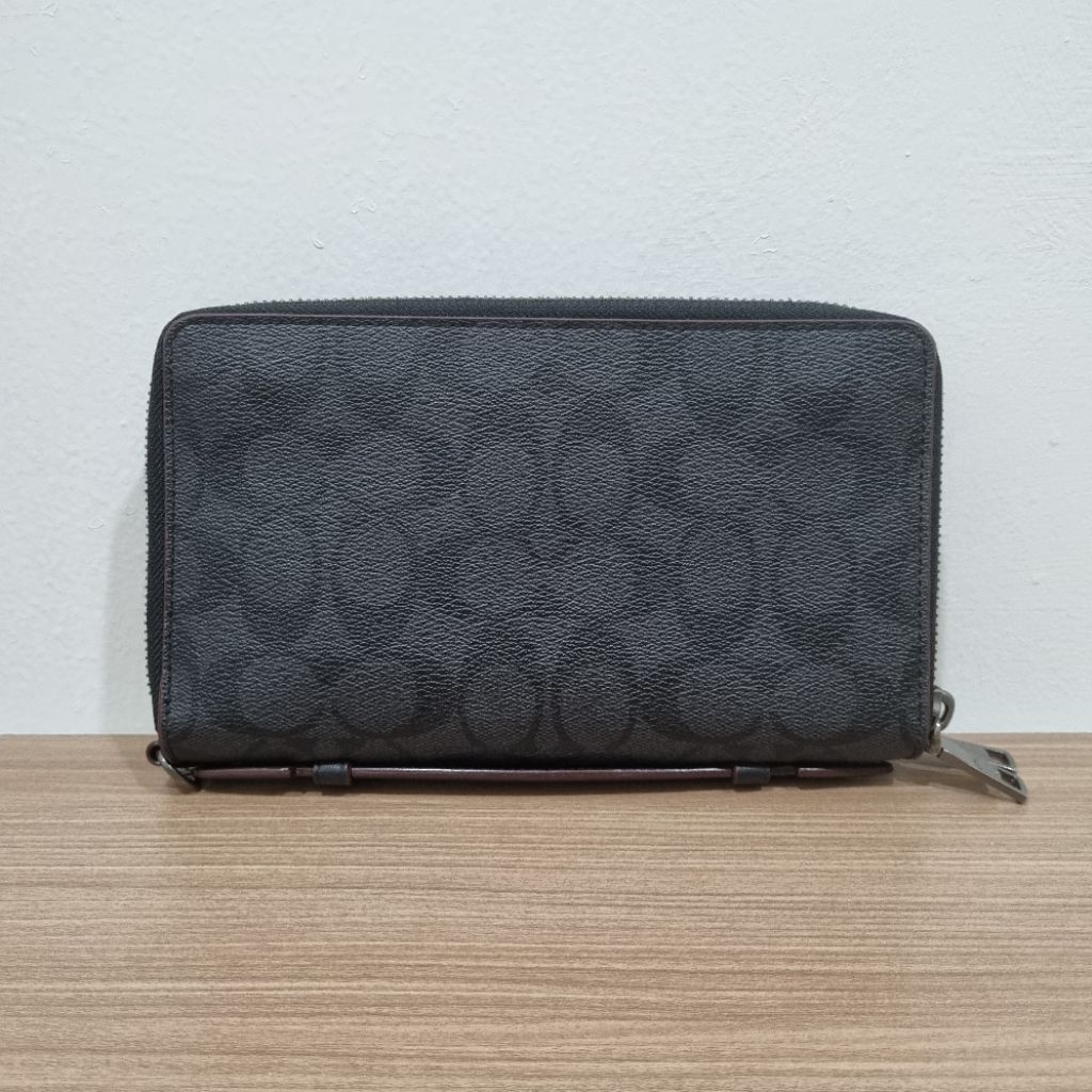 Coach Leather Men's Pria Long Zip Wallet Clutch Dompet Preloved Original