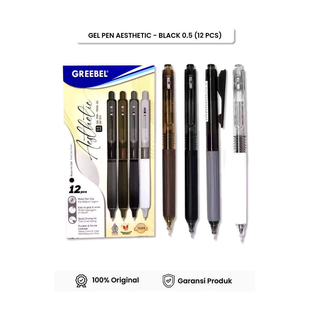 

Bolpen Pulpen Gel Greebel / Gel Pen GP 513 Aesthetic 0.5 hitam