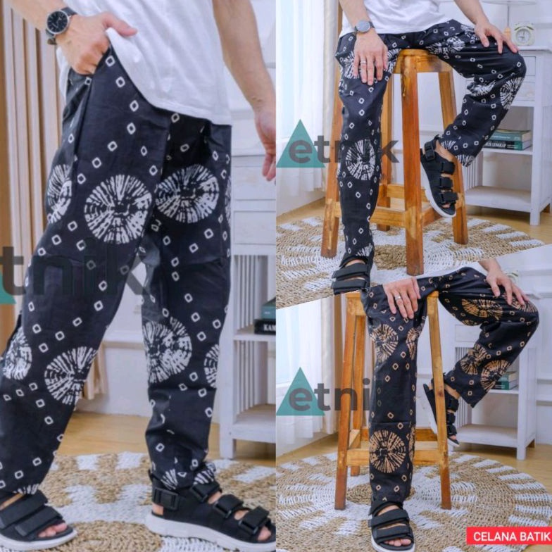 KODE L76A Celana Batik Boim Kolor Santai Dewasa Pria Wanita Motif Bunga Terbang