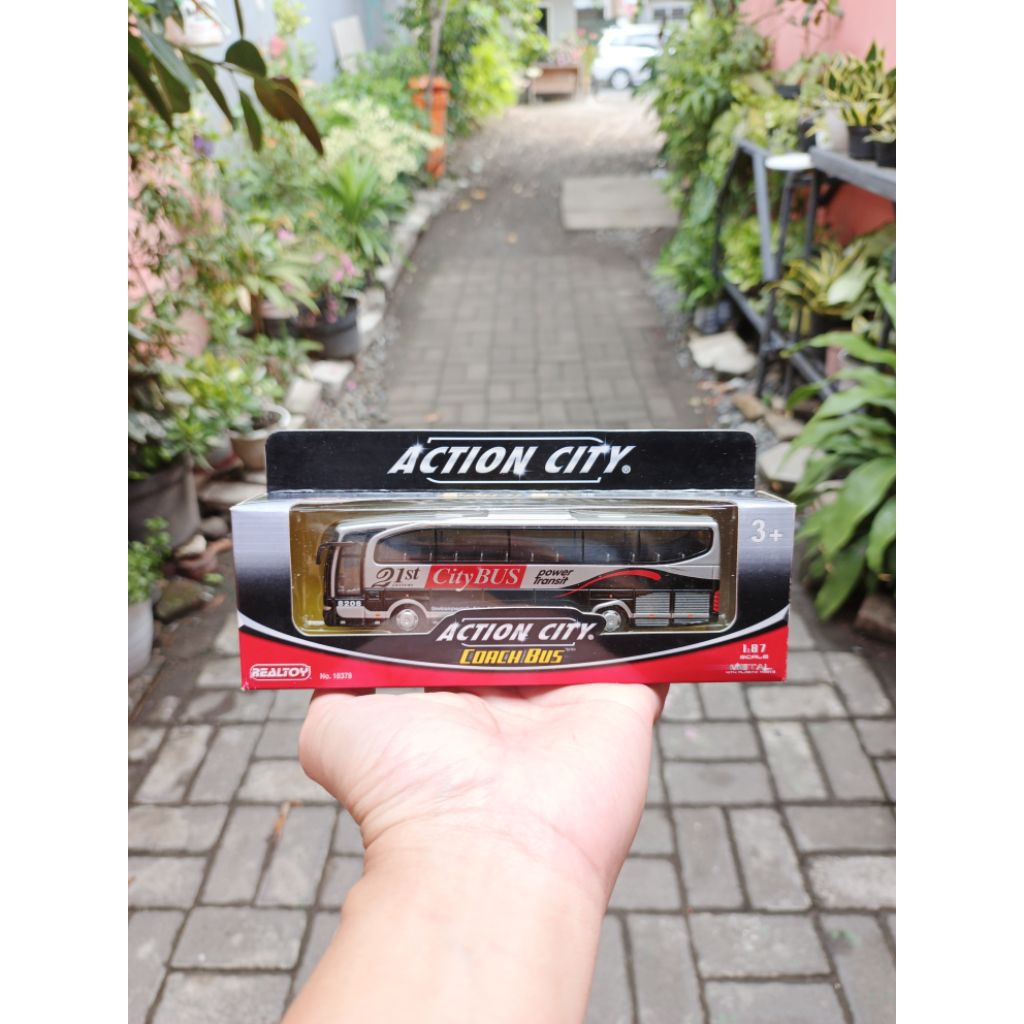 Diecast Realtoy Bus Action City Coach Bus 21st City Bus Power Transit Ban Karet 1/87 With Box
