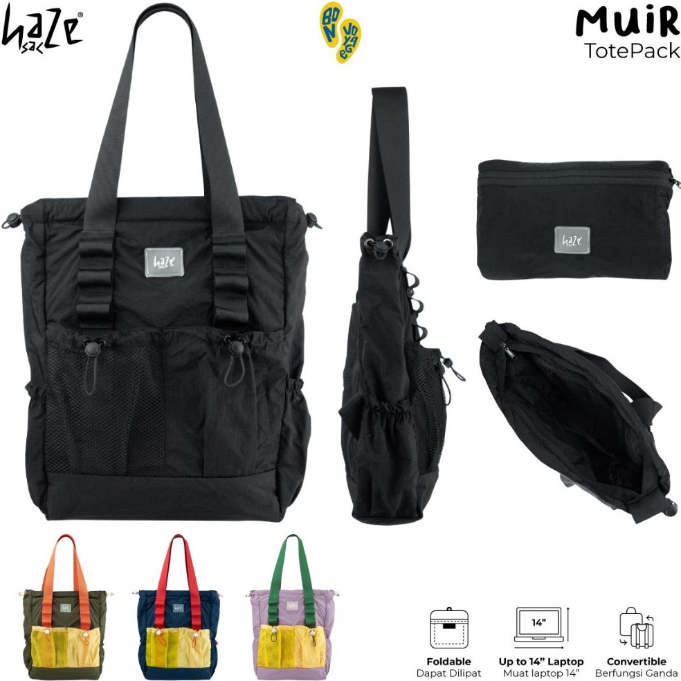 KODE O95J Tas Totebag Foldable  Tas Totepack Backpack Lipat  Tas Travel Nylon Crinkle  Hazesac Muir 