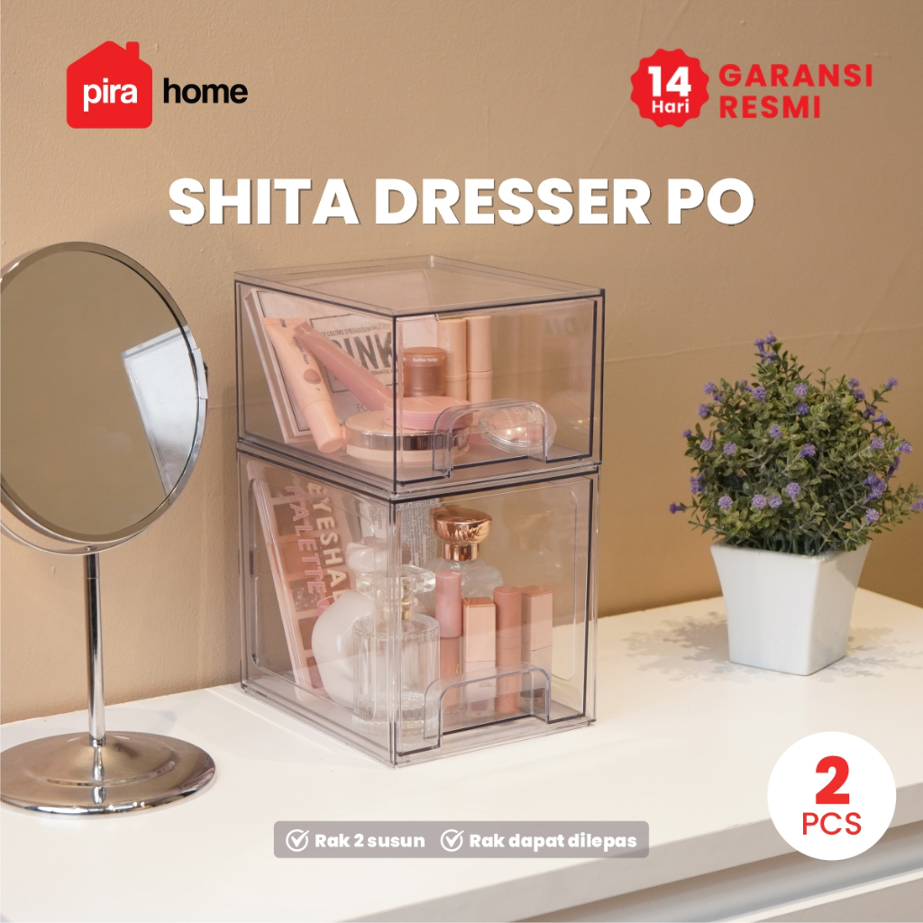 PIRA HOME -  SHITA DRESSER PO Kotak Penyimpanan Make Up Bening / Tempat Penyimpanan Transparan 2 Sus