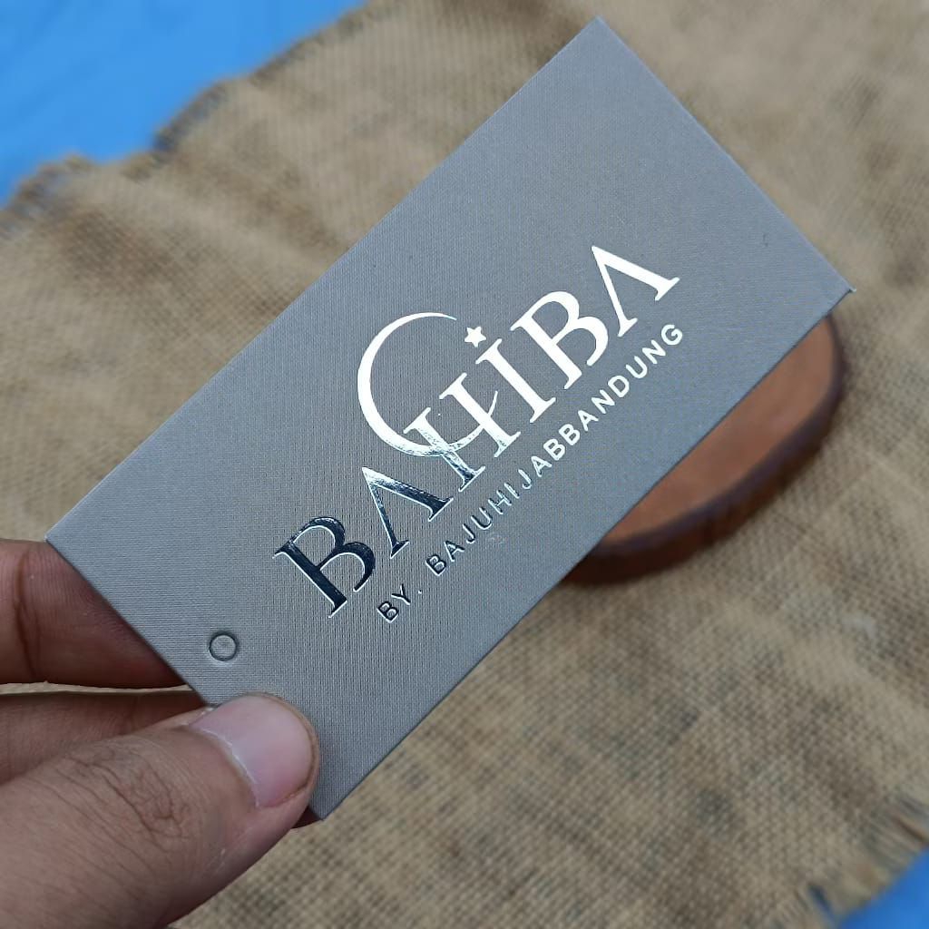 

(FREE DESIGN) Label hang tag baju hot print/foil embose full colour 2 sisi hang tag custom hang tag