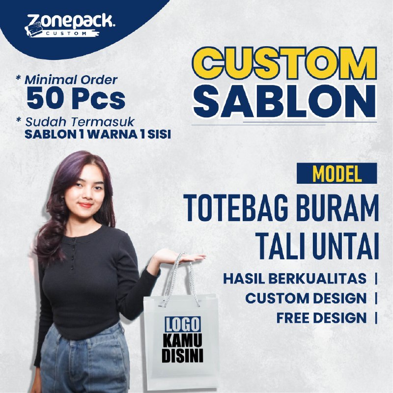 

Sablon Totebag Buram Tali Untai | Sablon 1 Warna 1 Sisi Custom FREE DESIGN | Hampers
