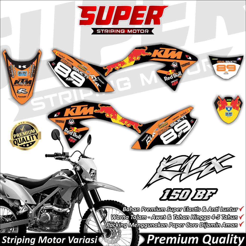 Stiker KLX BF Anti Luntur keren Striping KLX BF Striping Kawasaki KLX 150 BF Red Bull