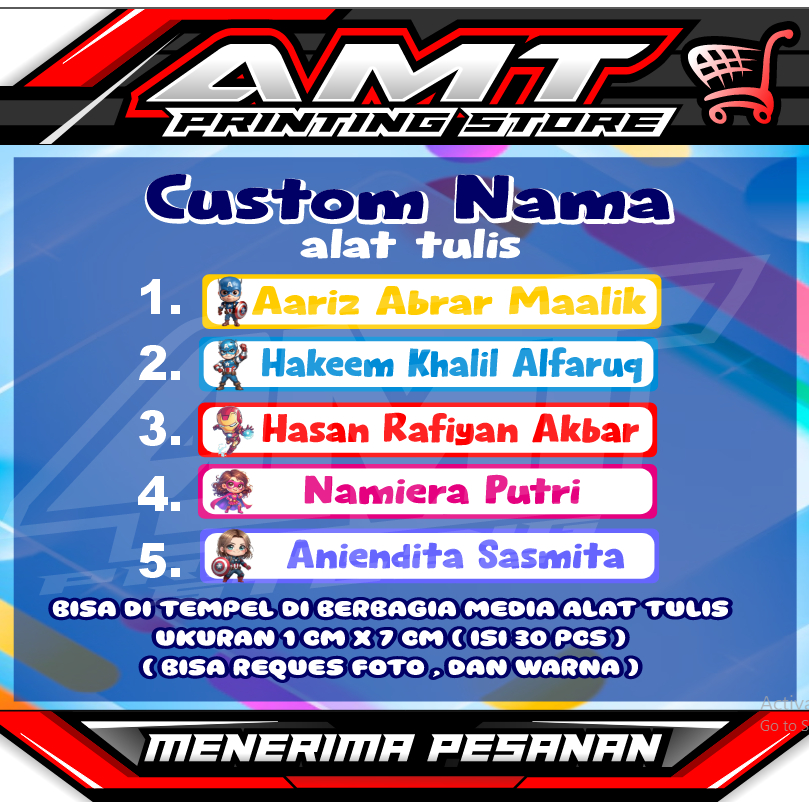 

Stiker Label Nama Alat Tulis-Stiker Bisa Custome/Free Design-Stiker Variasi-Stiker Harga Lembaran A5 / isi (25 pcs lebih)-Stiker Anti Air