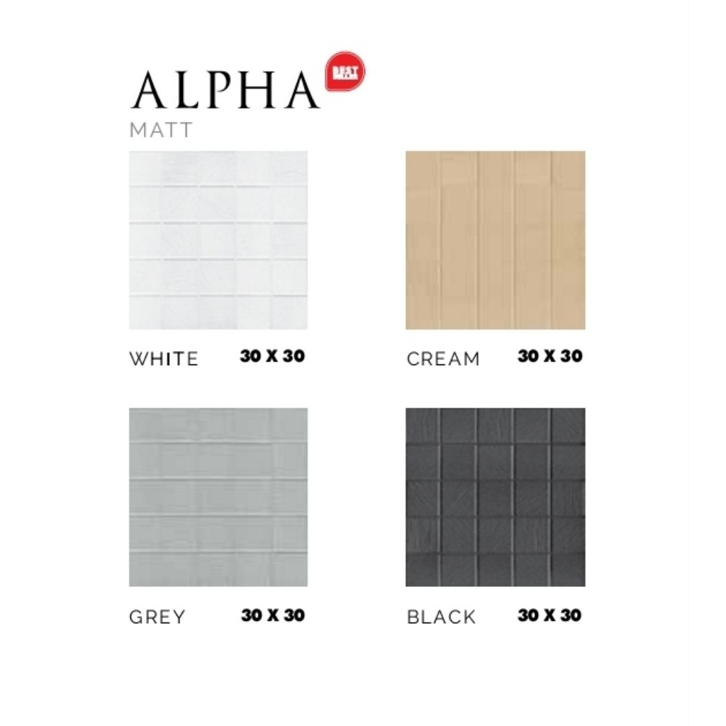 KERAMIK MEREK ASIA TILE TYPE ALPHA WHITE ALPHA CREAM ALPHA GREY ALPHA BLACK UKURAN 30X30 MATT