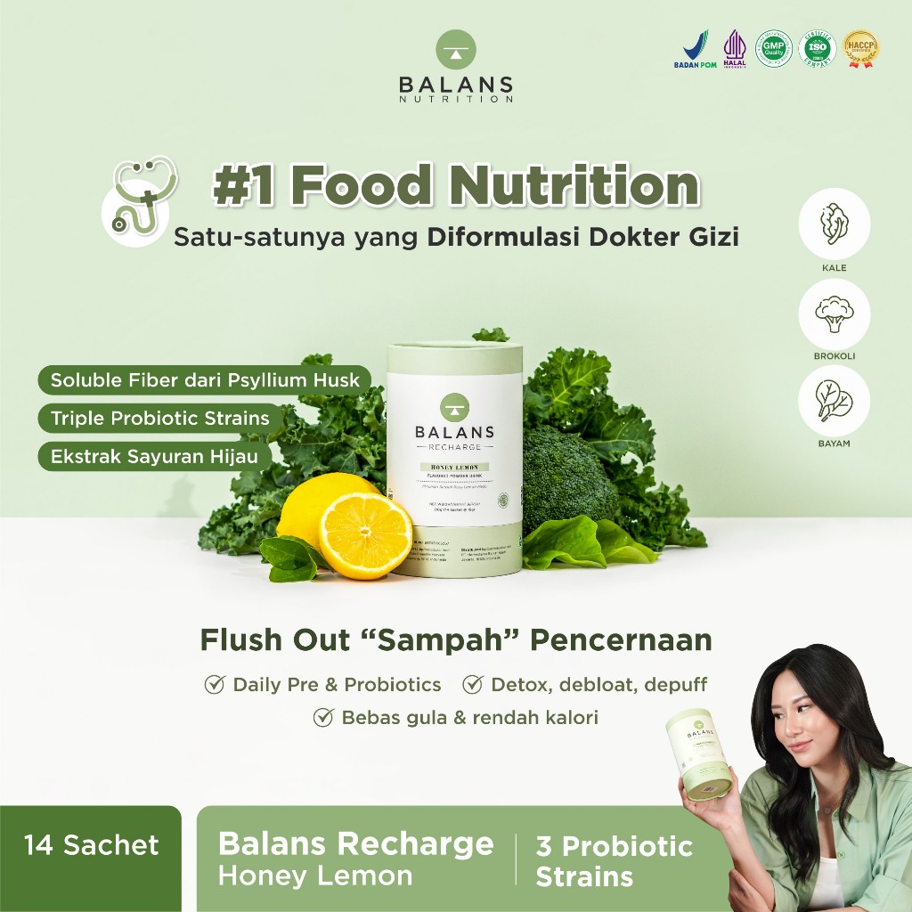 BALANS Recharge | Fiber & Probiotics Drink | Honey Lemon | Minuman Fiber dengan Psyllium Husk | Ting