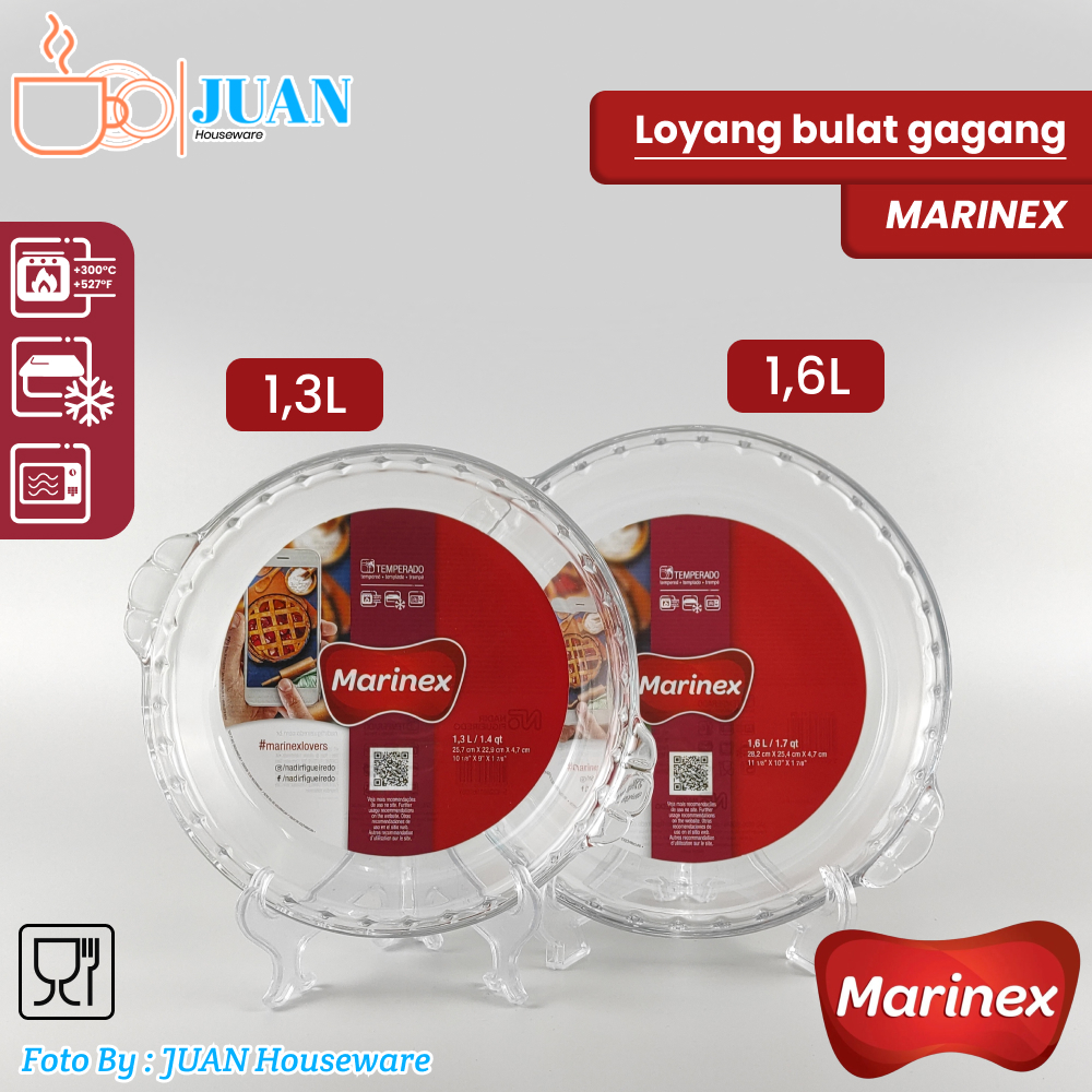MARINEX Loyang Kaca Saji Bulat Dengan Gagang 1,3/1,6 liter / Loyang kaca prasmanan tahan panas impor