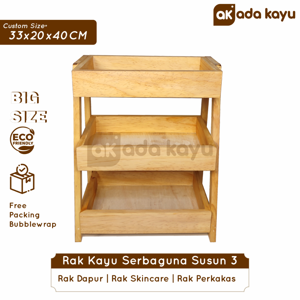 Big Size Rak Bawang Susun 3 Rak Kayu Serbaguna Estetik Kayu Pinus