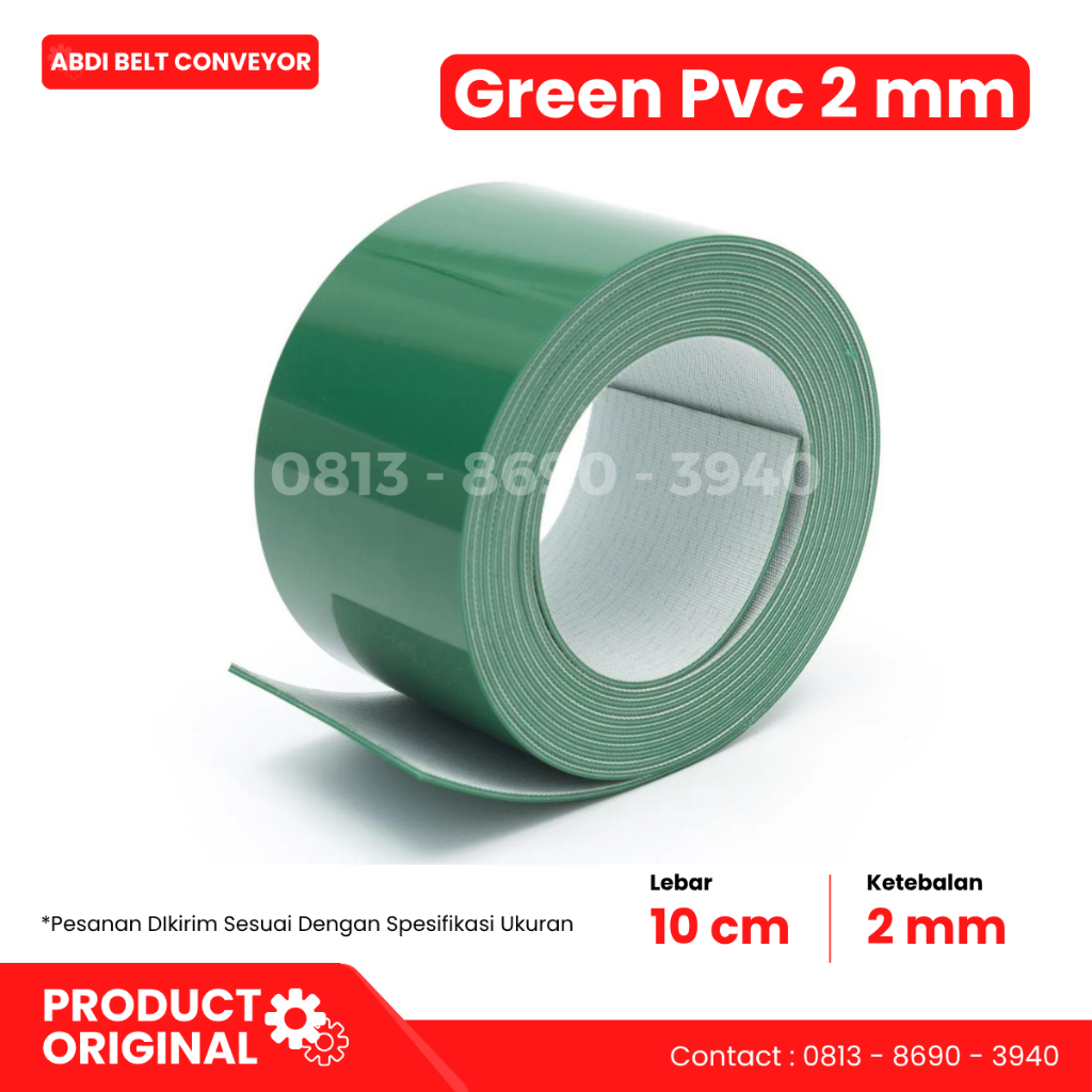 Conveyor Belt Pvc Hijau 100 mm ( 2 mm ) Belt Conveyor Green Pvc Fabric Lebar 10 cm