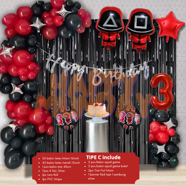 HAPPY MUNDAY Paket Dekorasi Ulang Tahun Tema Squid Game  (PD268)