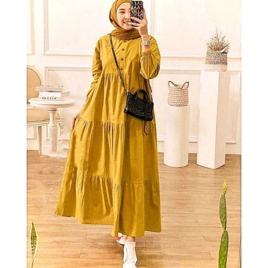 Gamis Susun kancing depan rayon twill