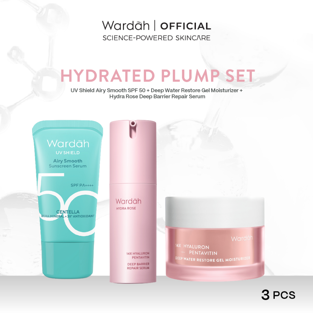Paket WARDAH Isi 3 Gel Moisturizer + Serum + UV Shield (Tranexamic, VIt C, Cica, Hyaluron) - Skincar