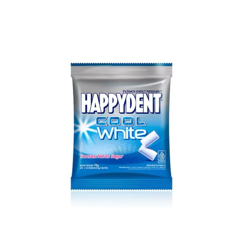 

Happydent cool white pouch 24 gram ( permen karet bebas gula )