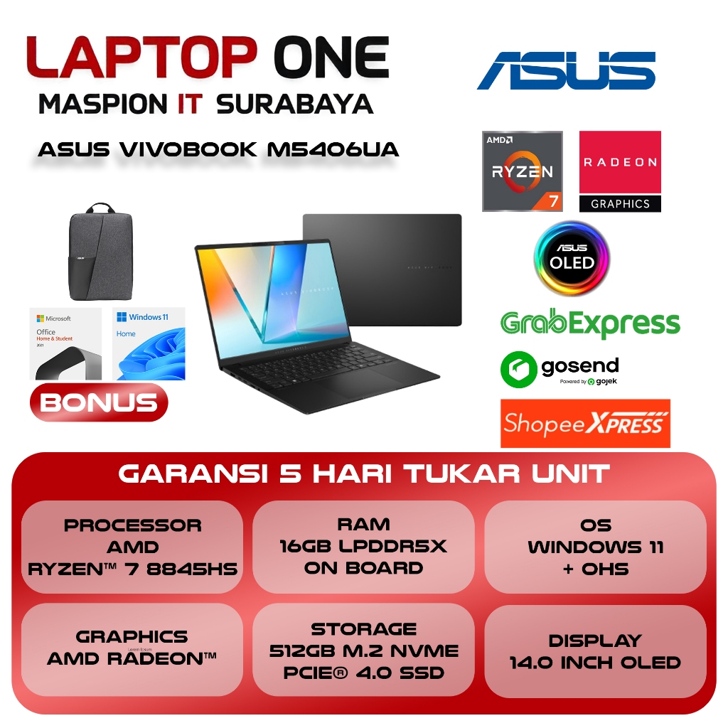 ASUS VIVOBOOK 14 OLED M5406UA RYZEN 7 8845HS 16GB 512GB W11+OHS 14.0WUXGA BLK -OLED752