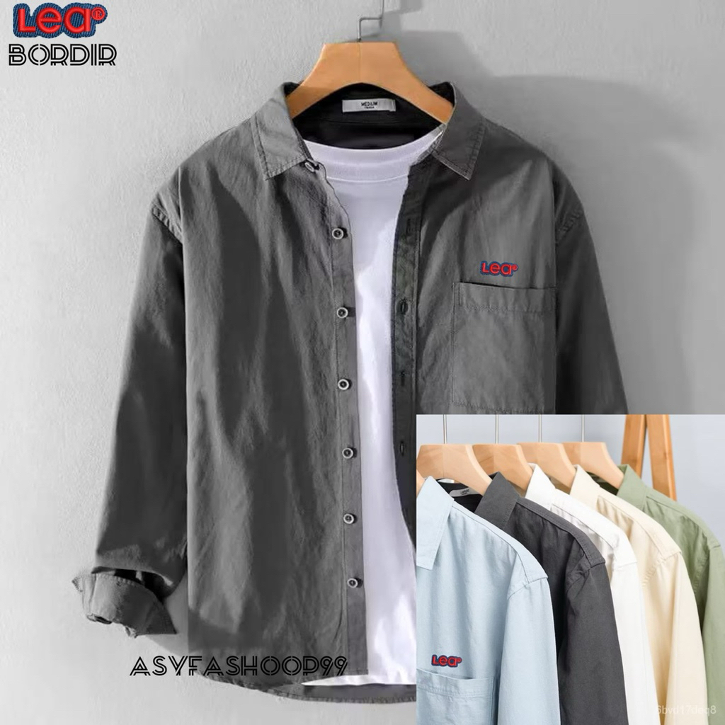 Baju Lea Bordir Kemeja Polos Kemeja Pria Kemeja Dewasa Kemeja Katun Kemeja Lengan Panjang bordir Kek