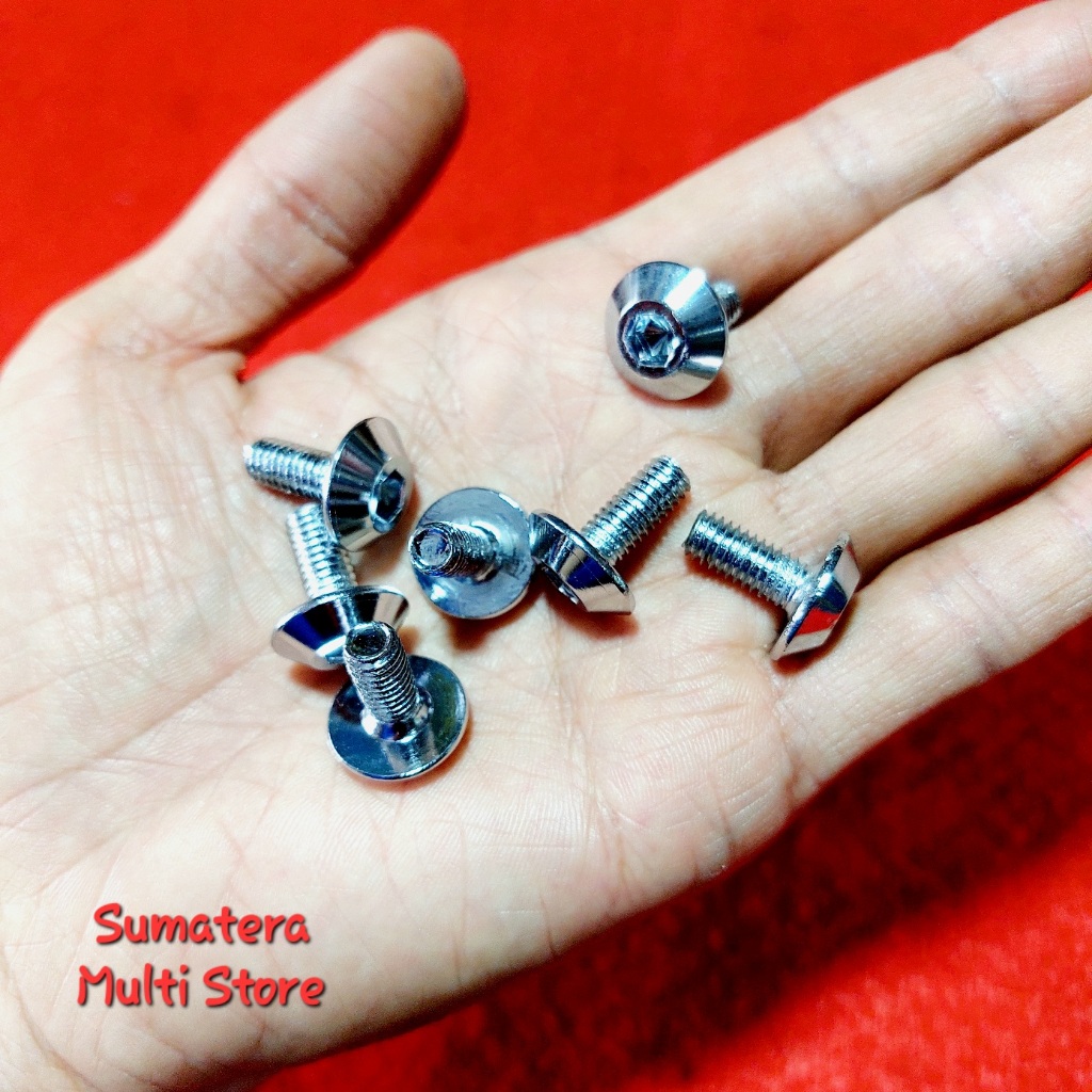 Baut Body L CRF Chrome Payung M6 - Baut 10 Panjang 1,5 Cm Kepala Payung Lebar L5 Kilat