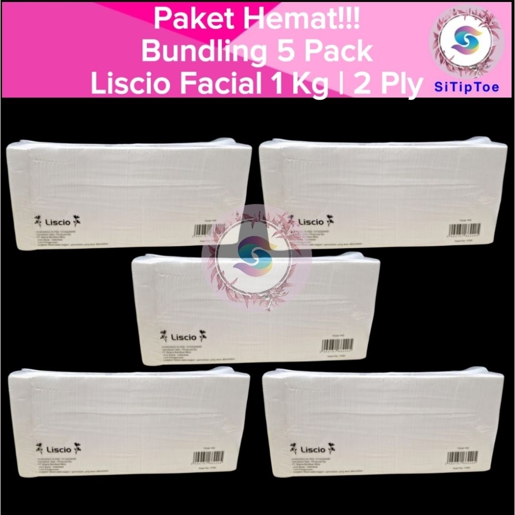 [Paket Bundling 5 Pack] Tisu LISCIO Facial Tissue 1000gr 2 Ply Tisu Wajah 1 Kg Murah Grosir Promo