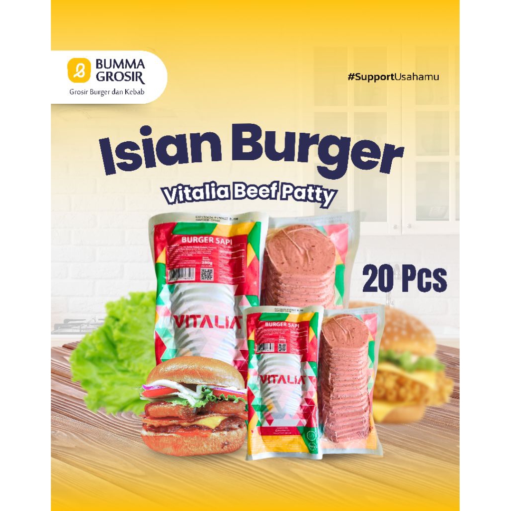 

Vitalia Beef Burger kecil - Burger Sapi - Beef Patties - Daging sapi untuk Burger - isi 20 pcs