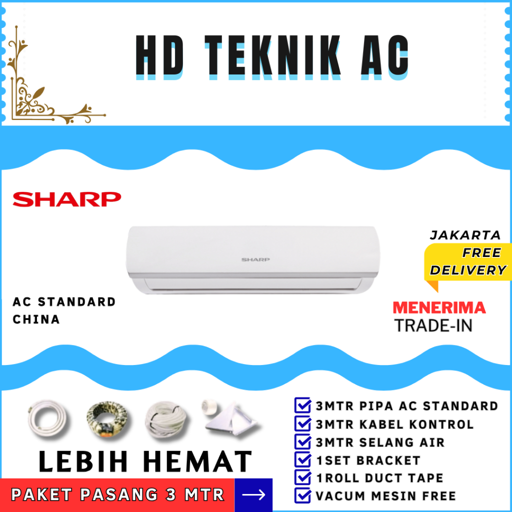 AC SHARP 1/2 PK - 2 PK TYPE ZCY MADE IN CHINA NEW R32 PASANG+ACESORIES MURAH CEPAT DINGIN