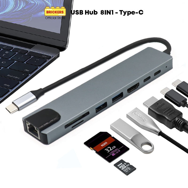 BRICKERS - Card Reader USB Hub Type C 8 in 1 USB C 4K HDMI SD/tf Card Reader Type C Converter Type C