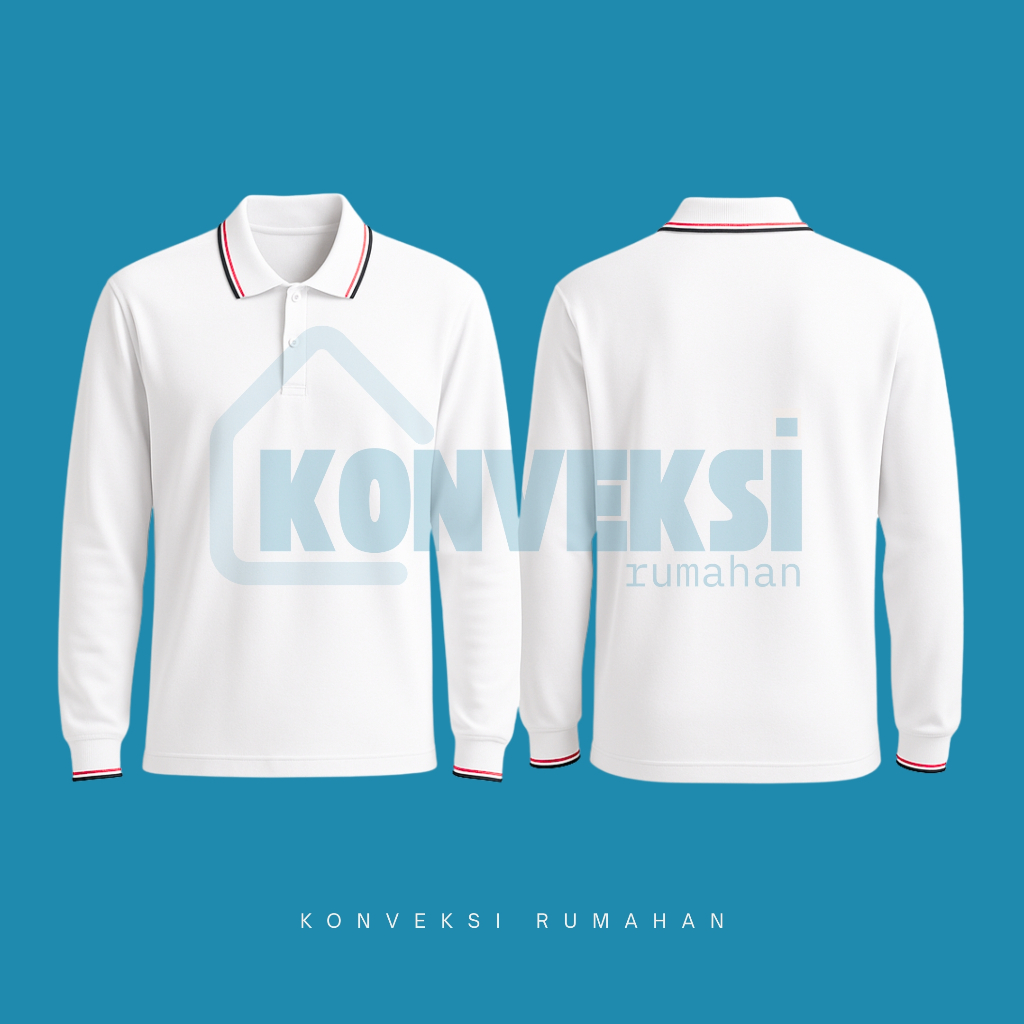 kaos kerah panjang [putih lis] / kaos kerah pria / kaos kerah panjang / wangky panjang