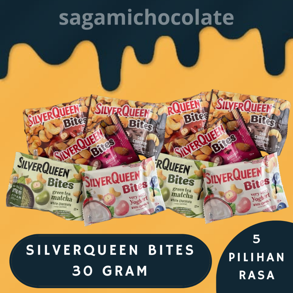 

SILVERQUEEN BITES 30 GR - CASHEW - ALMOND - DARK - VERRY BERRY - GREENTEA ( 1 PC )
