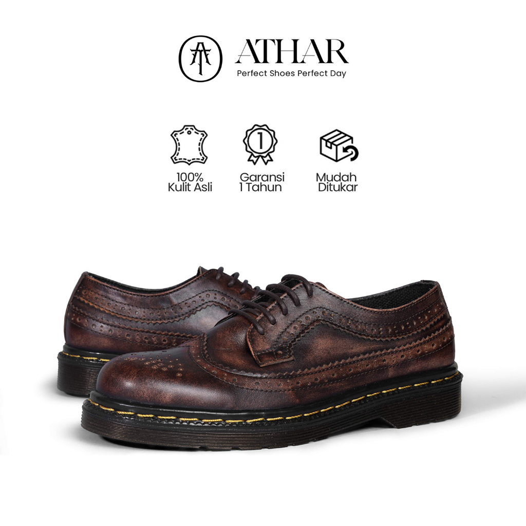 Athar Savannah - Sepatu Pria Wingtip Docmart Burgundy Kulit Asli