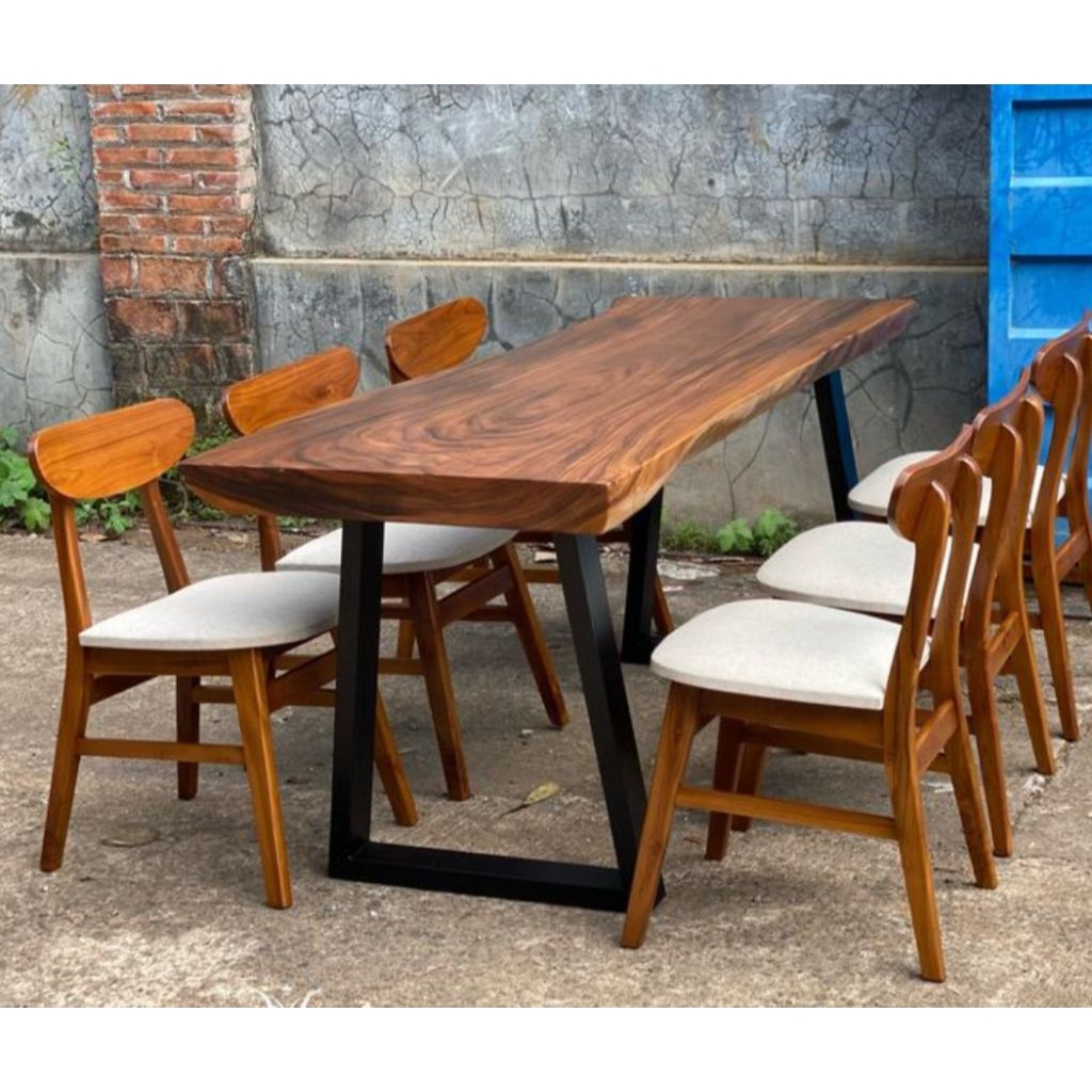 RAY meja makan set , meja trembesi, meja makan kayu trembesi - 180x80, 6kursi