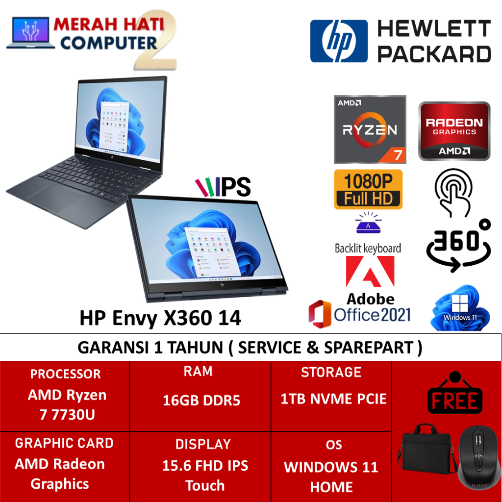 Laptop HP Envy X360 15 AMD Ryzen 7 7730U 16GB 1TB SSD 15.6 FHD IPS Touch BL WIN11 Nightfall Black